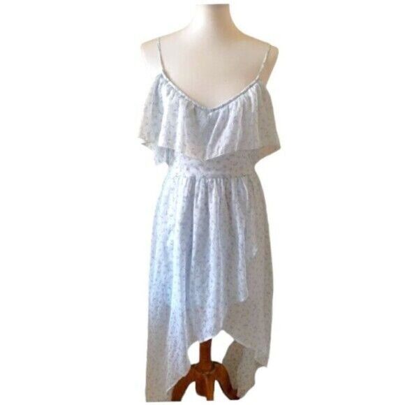 Abercrombie & Fitch Off the Shoulder High Low Blue Dress Chiffon‎ Size XS - Picture 1 of 8